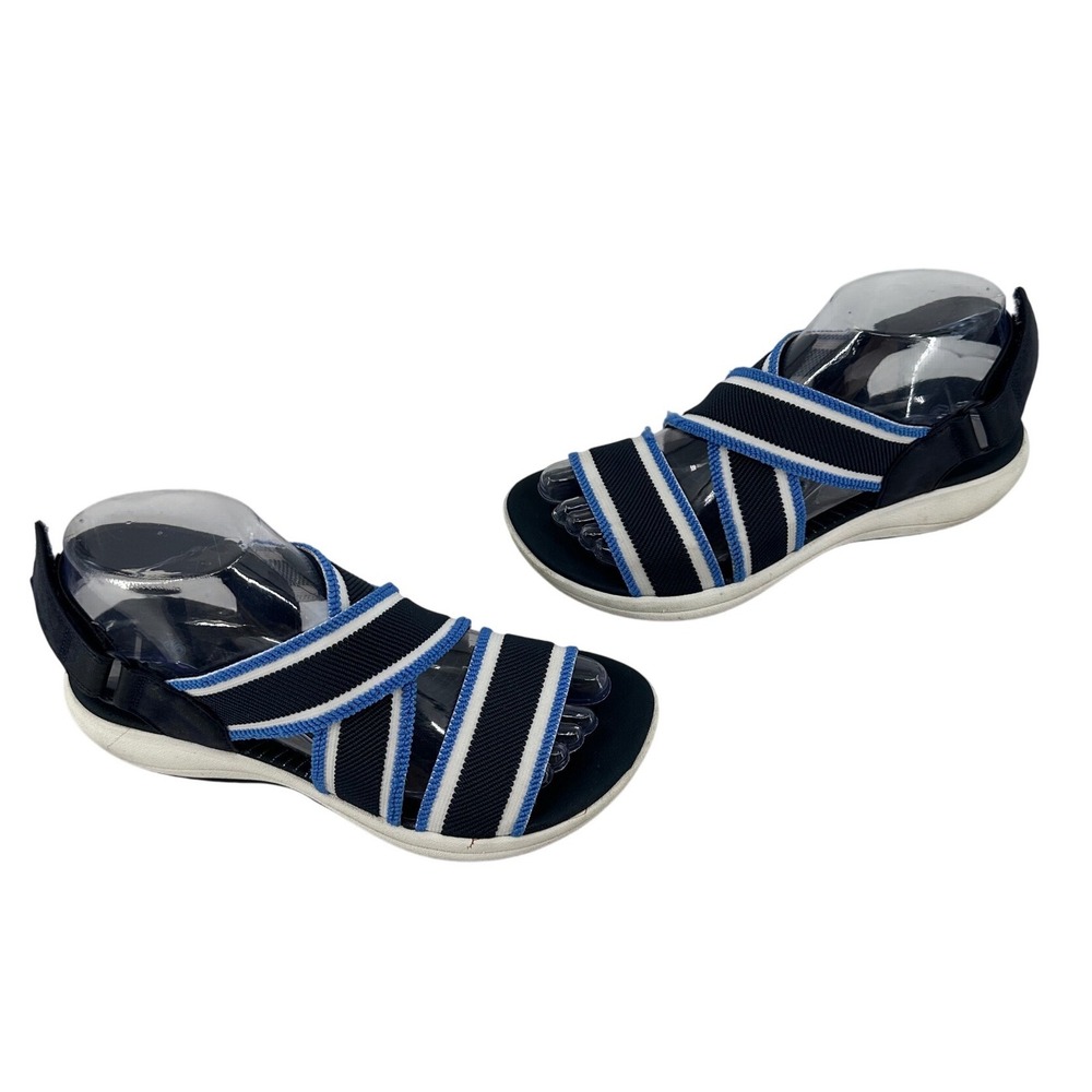Clarks Cloudsteppers Arla Navy Blue White Striped Slingback Sandals Womens 6.5